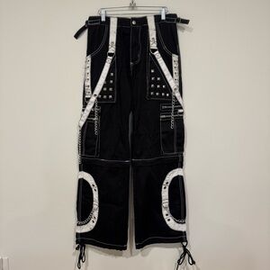 Tripp NYC Step Chain Pant Size XS Black White Goth Raver Chains Straps Baggy